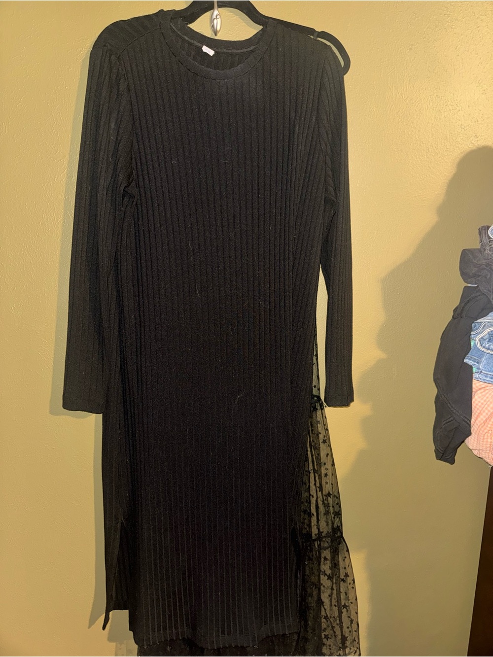 Old Navy Black Ribbed Midi Dress with Lace Side Panel